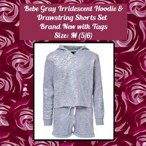 BEBE Gray Iridescent Hoodie & Drawstring Shorts Set 5/6